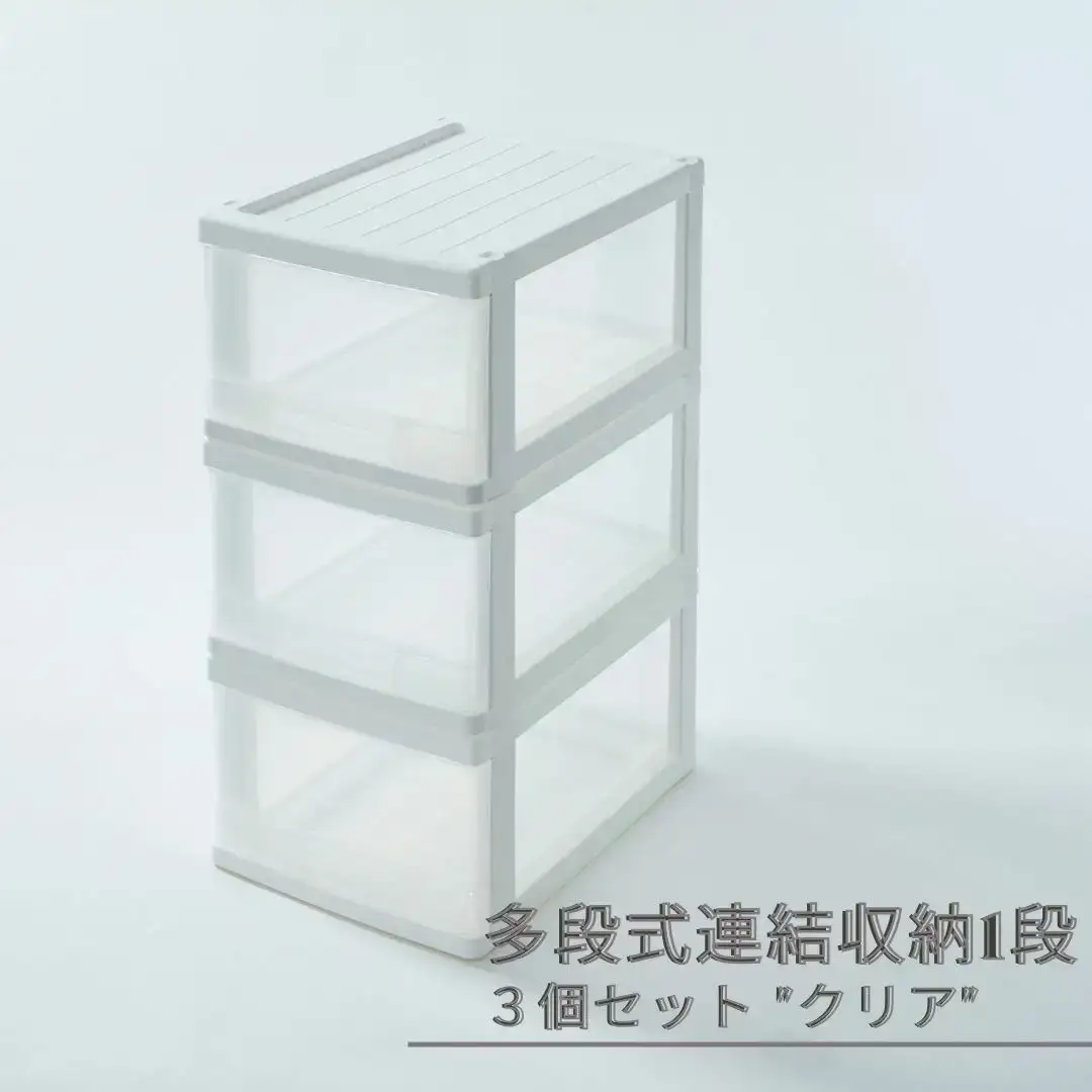多段式連結収納1段 3個セット クリア クローゼットケース 押入れケース 収納ケース 燕三条製 [株式会社オビタス] 【010S688】
