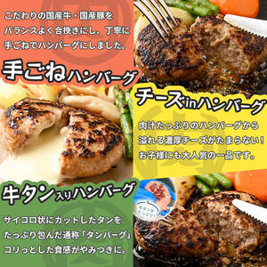 肉屋が作る！ハンバーグ3種食べ比べ 計12個(手ごねハンバーグ・チーズinハンバーグ・タンバーグ 各4個) ハンバーグ 牛タン チーズ 食べ比べ おかず 惣菜 お弁当 冷凍 a5-316