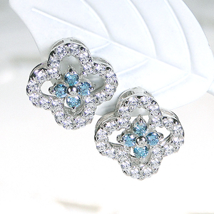 ピアス PT900 プラチナ ダイヤモンド ブルーダイヤ 0.8ct クローバー 四つ葉 フラワー 花 スタッドピアス【f251-pt-bd】 ALPAZ116
