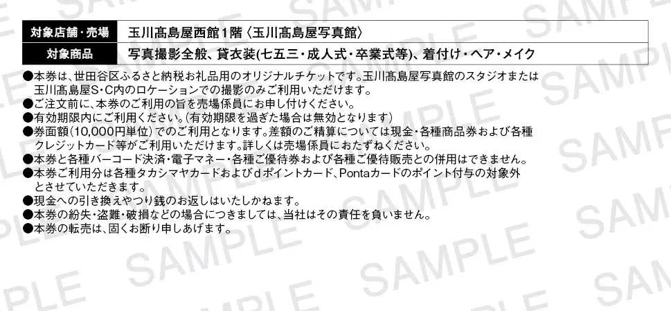 玉川高島屋写真館チケット（60,000円分）【高島屋選定品】チケット 体験 記念 撮影 プロカメラマン 思い出 家族 振袖 袴 卒業 七五三 ギフト プレゼント 東京 二子玉川 デパート _0012-1-016-se5