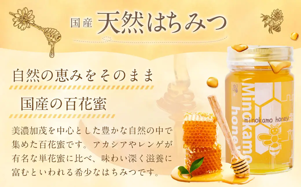 国産 無添加 純粋 100％天然 はちみつ MINOKAMO HONEY （ 500g ）