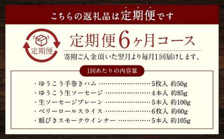【全6回定期便】長崎伝統柑橘【ゆうこう】食べ比べセット ／ ゆうこう手巻きハム ゆうこう生ソーセージ 生ソーセージプレーン ベリーロールスライス 粗びきスモークウインナー 長崎県 長崎市