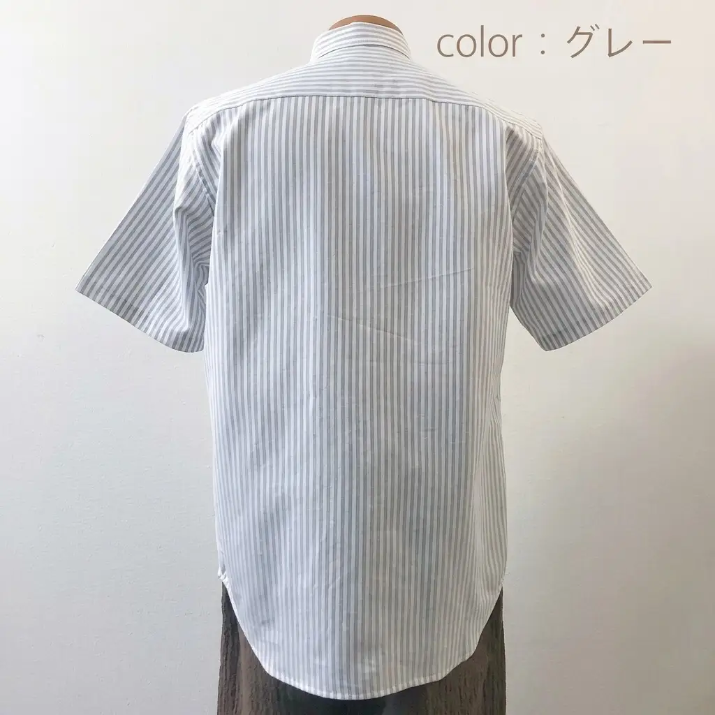 【遠州織物】武襯衣 先染ストライプドビー織シャツ　メンズ 半袖 グレー ファッション 服 男性  グレーＭ