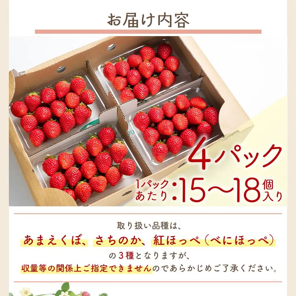 【先行予約】おまかせ 苺 4パック  60個以上 苺 いちご yr-0054