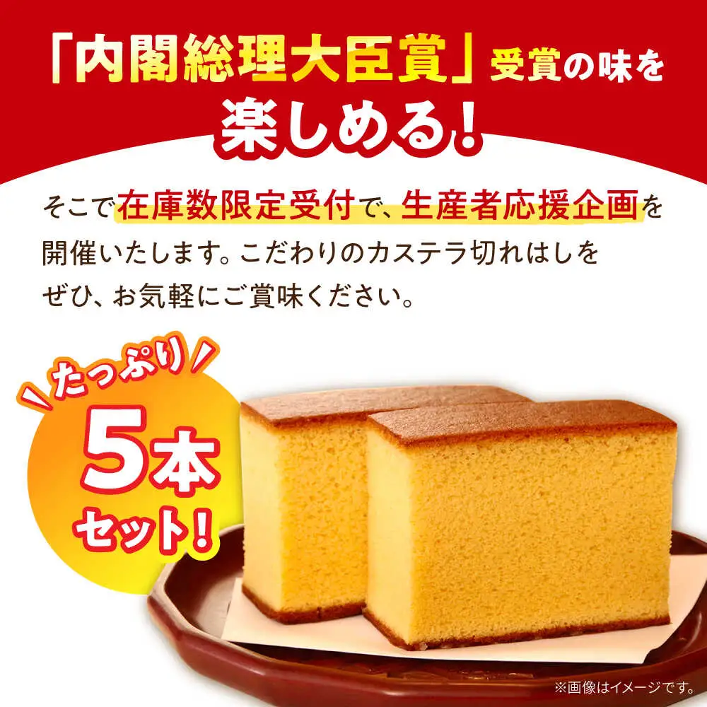 【訳あり】特製 長崎 カステラ 切れはし 5本 セット（約300g×5本）/ 南島原市 / 本田屋かすてら本舗[SAW058]