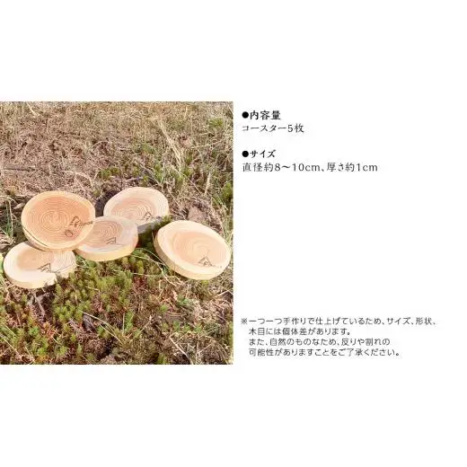 【 SDGs 】フィノスの森 カラマツ間伐材 コースター 5枚セット [BI004tu]