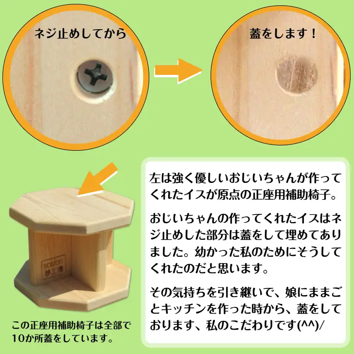 手作り吉野の桧製 正座用補助椅子 高さ15cm