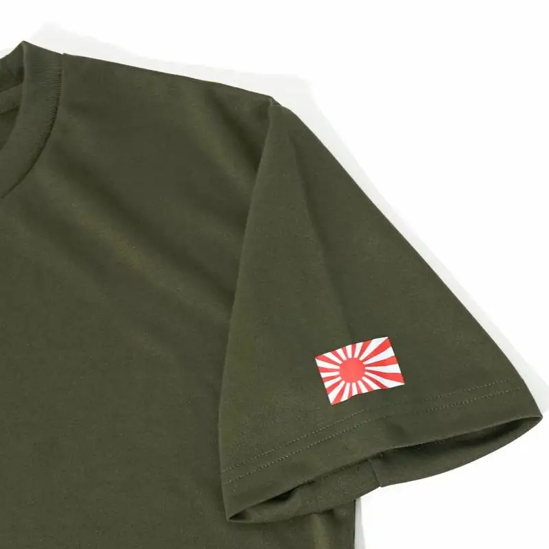 Tシャツ【左腕 軍艦旗】自衛隊グッズ ワンポイント 旭日旗　オリーブグリーン　Mサイズ ku091-081-m-r