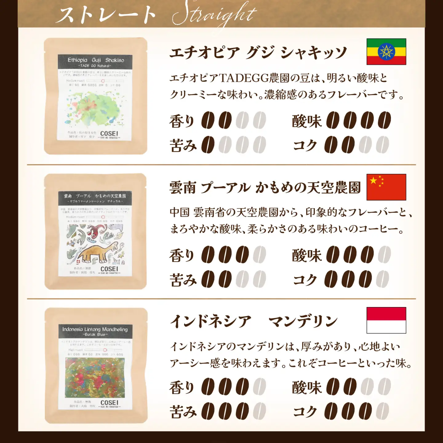 COSEI　珈琲ドリップパック　セット（5種類） [A-079005]  / コーヒー ブレンド オフィス キャンプ アウトドア ギフト 珈琲 コーヒー コーヒー豆 コーヒー粉 パック