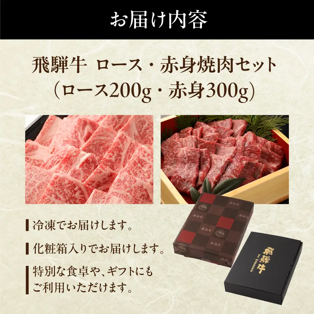 飛騨牛ロース・赤身焼肉セット（ロース200g・赤身300g）計 500g【22-44】