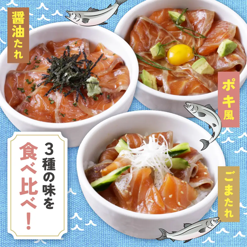 Z61-61 サーモン漬け丼の素(醤油・ごま・ポキ)計10パック サーモン 海鮮丼