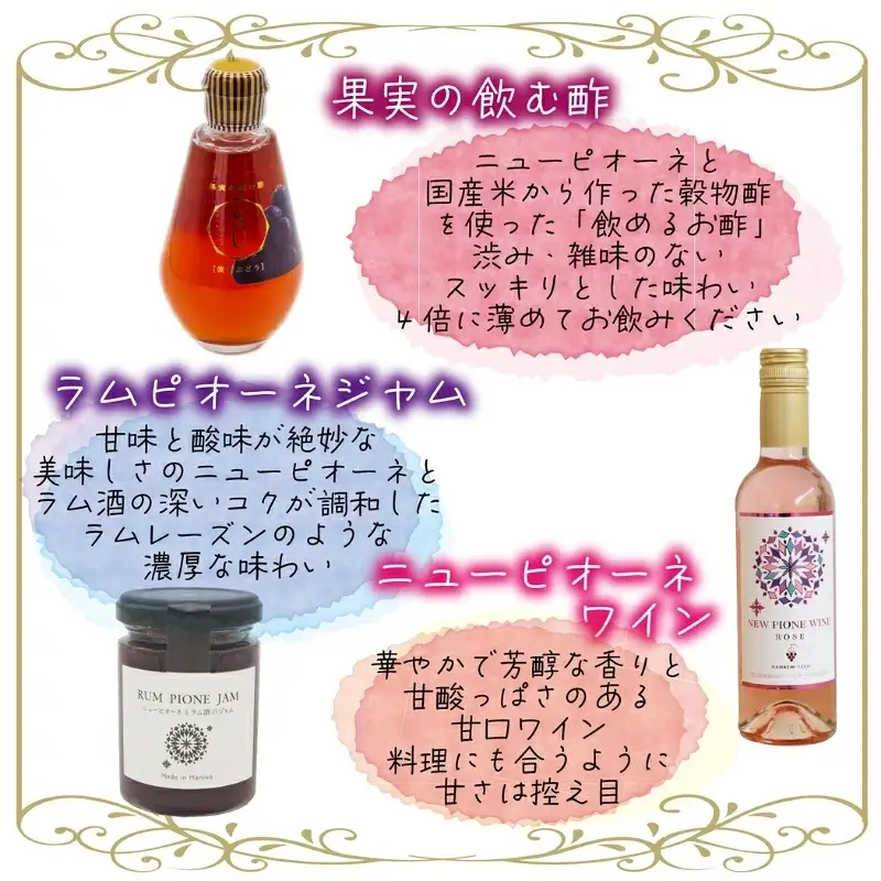 【2026年先行予約】花笑み農園　岡山の『ピオーネ&ラムピオーネジャム&ピオーネワイン&飲む酢』 【hana074-02】