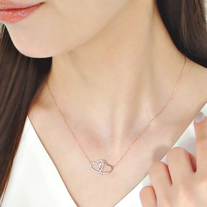 ネックレス PT900 K18PG プラチナ ピンクゴールド ダイヤモンド 0.13ct オープンハート コンビ 両吊り ペンダント 18金 レディース ジュエリー【f214-ptpg】 ALPAZ129