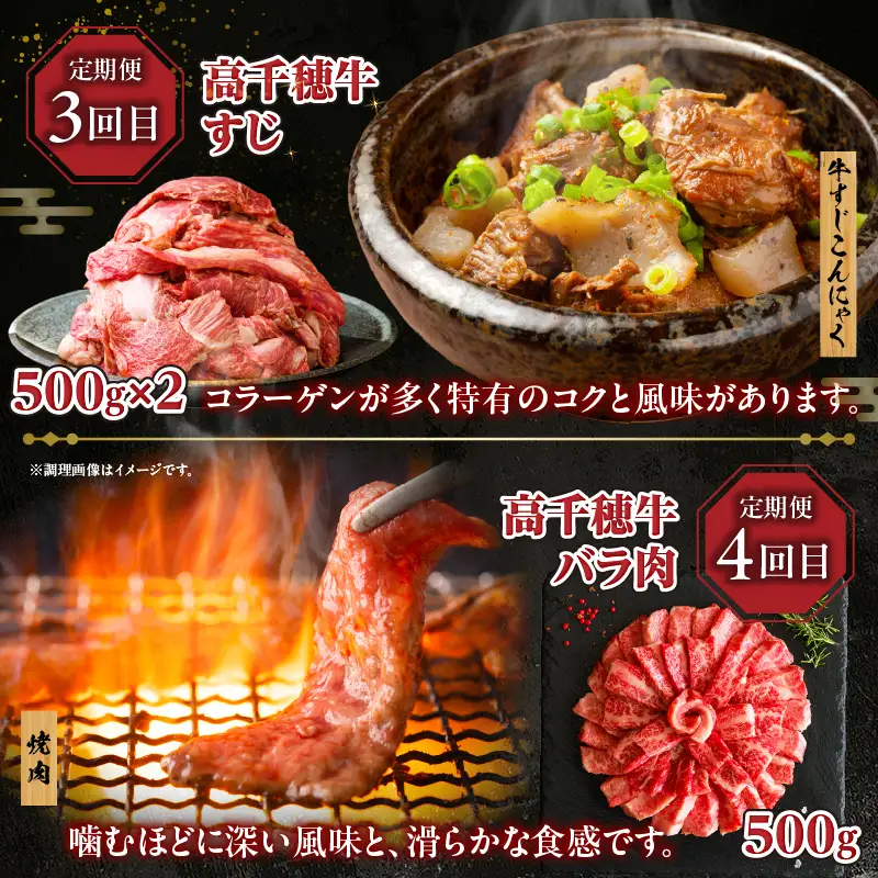 【6か月定期便】高千穂牛煮込み料理6か月定期便 高千穂牛 牛肉 肉 お肉 定期便 定期 国産牛 ブランド牛 和牛 すね肉 ロース 肩ロース 牛すじ バラ 牛バラ ハンバーグ スライス 煮込み カレー ビーフシチュー 国産 贈答 贈り物 普段使い 宮崎県 高千穂 _Tk002-t087