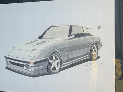 ワールドチューニングアワード2006受賞のデザイナーによるカーデザインスケッチ（レンダリング）A3サイズ 額縁入り TMD-01