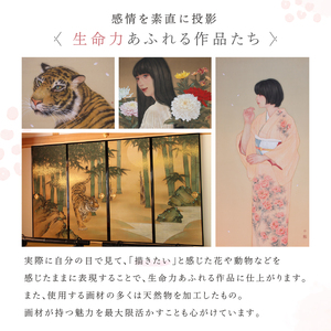 【ふるなび限定】田口由花　着彩済み原画「朝顔に猫（あさがおにねこ）」（『おとなのスケッチ塗り絵　絢爛たる花鳥図譜』掲載作品）【0109-002-7】FN-Limited-SP