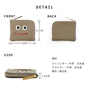 【 クロコ型ニッコリmini / 全14色 】 クロコダイル型押しレザー / 思わずニッコリ笑顔になってしまうコンパクトミニL字財布 /財布【 ニッコリmini 】 名刺入れ コインケース レディース メンズ アイボリー