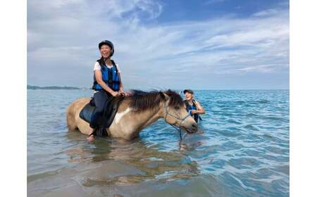 海での乗馬体験 ～ 初心者向け ～ オーシャンライディング  ペア チケット 乗馬 初心者向け 体験 海中乗馬 アクティビティ レジャー 夏休み 旅行 馬 ふれあい ペア八丸牧場  宮城県 東松島市 オンラインワンストップ 申請 自治体マイページ