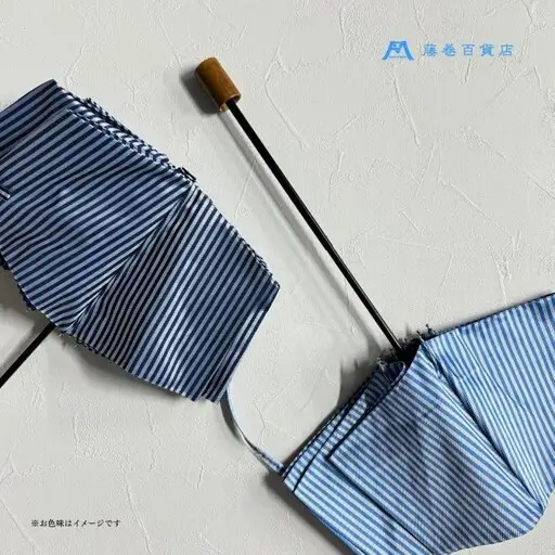 【藤巻百貨店】Ramuda 晴雨兼用 耐風折りたたみ傘 甲州織ロンドンストライプ/ネイビー
