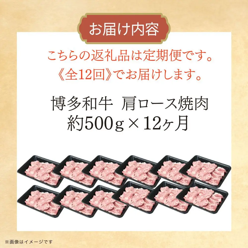 博多和牛 肩ロース焼肉 定期便全12回 約6kg(約500g×12回)
