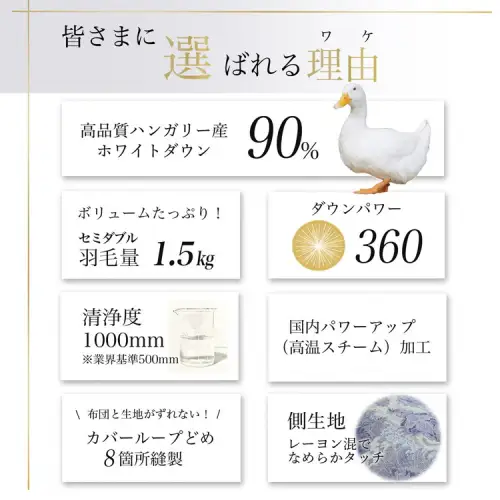 【ブルー】羽毛布団 セミダブルサイズ ハンガリーホワイトダウン90％ 掛布団 アクア