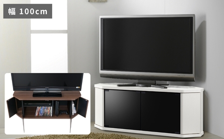 家具 省スペースコーナー対応 テレビボード  幅100cm ホワイト ≪RCA-1000AV-WH≫ 家具 朝日木材