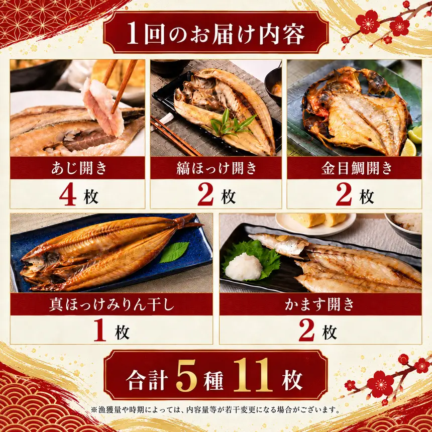 大島水産の「でっかい干物詰合せ定期便」（年6回）