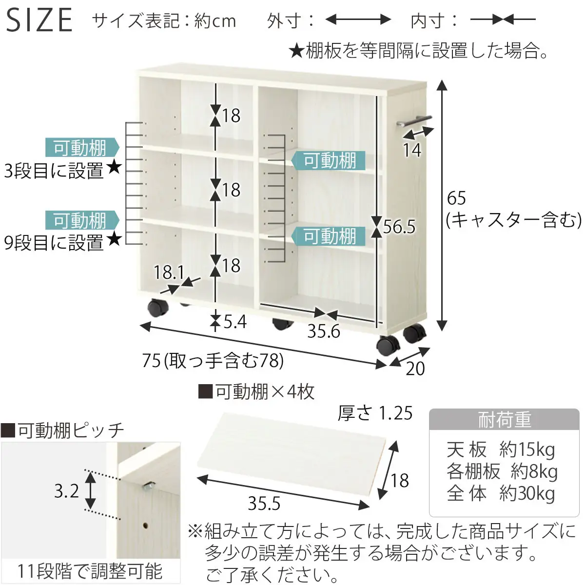 【完成品でお届け】押入れ収納ボックス〔幅20cm・取っ手が右側タイプ〕（オーク）押入れ収納 ラック スリム キャスター付き 本棚 収納 木製 チェスト 隙間収納 おしゃれ BKANRGHM0150-R-OAK