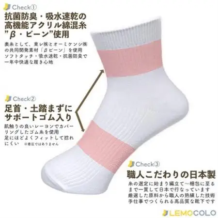 【半田市】22～24cm　ハーフ丈　抗菌防臭加工サポーターホワイトソックス　白靴下10足組【1532552】