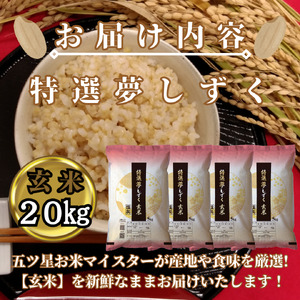 CIC52_『新米予約』令和７年産　特選夢しずく【玄米】20㎏(５㎏×４袋)　※新米収穫後10月以降発送