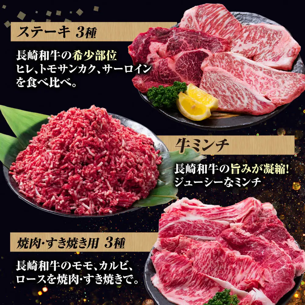 【12回定期便】希少部位 長崎和牛 定期便 プレミアムコース 計10kg お楽しみ 牛肉 バラエティ定期便 国産 / サーロイン もも カルビ ロース 焼き肉 すき焼き リブロースステーキ しゃぶしゃぶ 牛ミンチ ヒレ リブロース トモサンカク / 南島原市 / 水田精肉店[SDZ044]