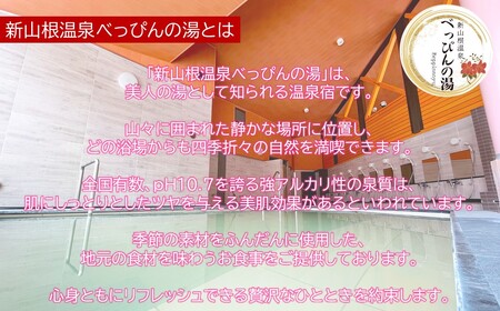 新山根温泉べっぴんの湯ご宿泊券 1泊2食付き ユニバーサルツイン遠島 1名分