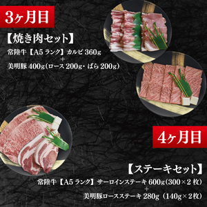【4か月定期便】A5ランク常陸牛＆美明豚　食べ比べ　定期便コースB（EK-82）