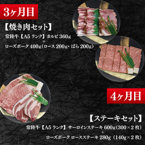 【4か月定期便】A5ランク常陸牛＆ローズポーク　食べ比べ　定期便コースB（EK-85）