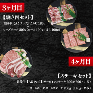 【4か月定期便】A5ランク常陸牛＆ローズポーク　食べ比べ　定期便コースA（EK-84）
