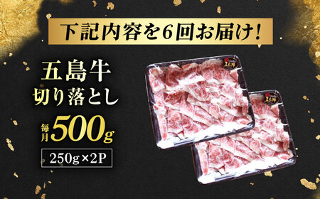 【6回定期便】五島牛 切り落とし 500g（250g×2p） 五島市/五島牛 肉のむらおか[PGP007]