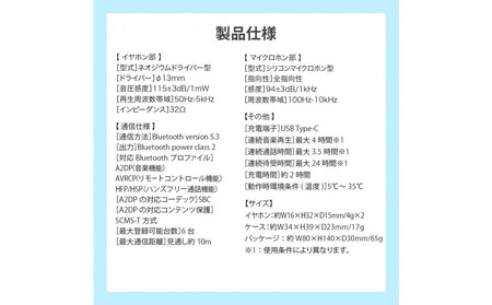 【マットブラック】Bluetooth 5.3 完全ワイヤレス ステレオイヤホン インナーイヤータイプPG-BTE18TW AOS0002VC05