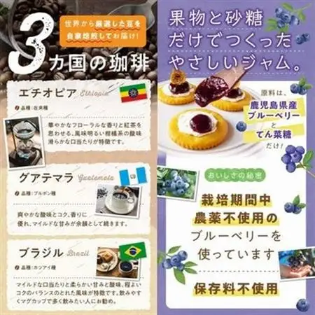五稜珈琲100g×3ヶ国・ブルーベリージャム250g×2個セット【1186222】