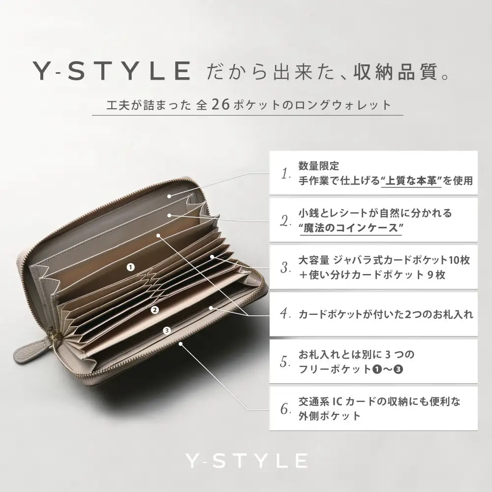 Y-STYLE 魔法の収納ウォレット（LONG）【ホワイトグレー】