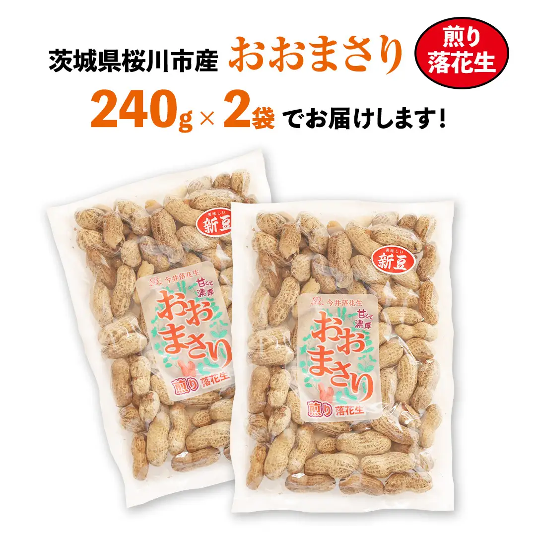 おおまさり 煎り落花生 合計480g (240g×2袋) 【2025年11月上旬から発送開始】 簡易包装 ご自宅用 ピーナッツ 落花生 おつまみ おやつ お菓子 ナッツ [BB013sa]