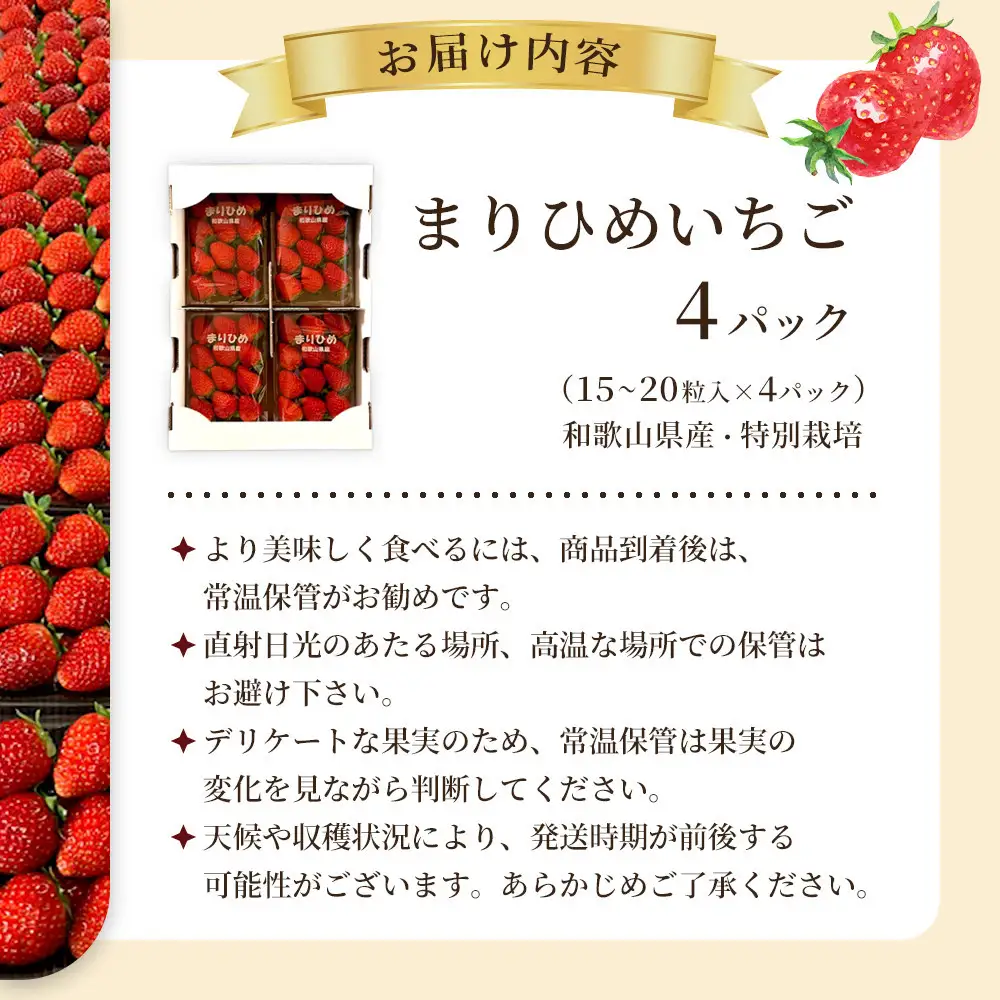 先行予約 まりひめいちご 15～20粒入×4パック 食べやすいひと口サイズ こだわり 農家厳選 ［KG32］