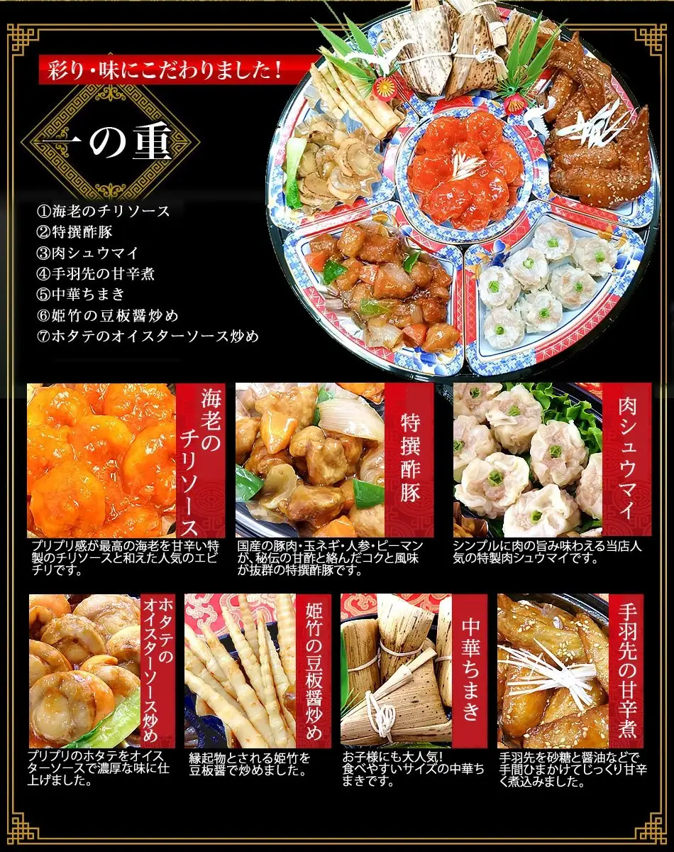 【チャイナノーヴァ】★フカヒレ姿煮付★中華おせち「八坂」（オードブル皿あり）約2～3人前 7品 1段重 おせち 