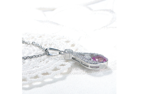 ペンダント ネックレス PT900 プラチナ 0.17ct ダイヤモンド ピンクサファイア しずく つゆ型 ミル アンティーク誕生石 大粒 ジュエリー 【f253-pt-psa】