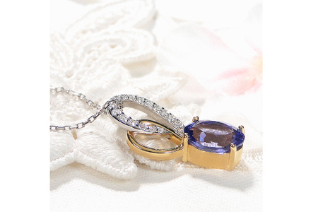 ネックレス K18YG PT900 イエローゴールド プラチナ コンビ 0.18ct ダイヤモンド タンザナイト 大粒 オーバル 誕生石 ハート ペンダント 大ぶり 【f274-ta-ygpt】