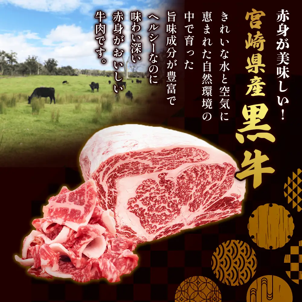 宮崎県産 黒牛 切り落とし 300g（1パック） 赤身 牛肉 切り落とし 肉 お肉 牛 国産牛 小分け 真空パック  冷凍 贈答 ギフト 人気 国産 えびの市 送料無料
