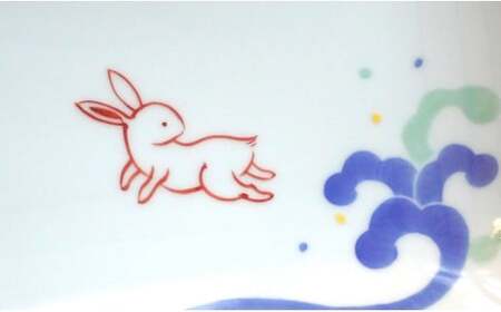 有田焼 波うさぎ長角皿 【香蘭社】 赤絵 染付 シリーズ 手描き 主菜 普段使い お皿 プレート 食器 ab036