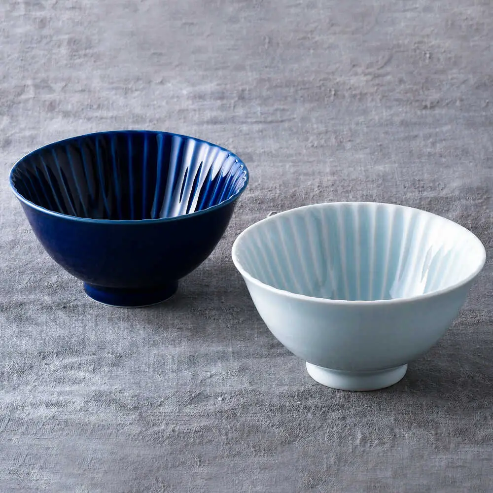 【波佐見焼】しのぎ 茶碗 大2個セット 瑠璃・青磁 食器 ちゃわん【一龍陶苑】[CC92]