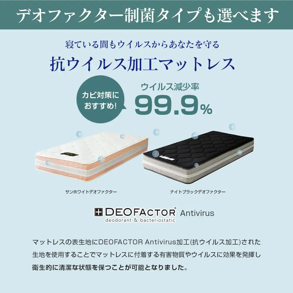 マットレス シングル 咲夜レアル 抗ウイルス加工 衛生タイプ 源ベッド ポケットコイル 6.7インチ 選べる3種の寝心地 デオファクター deofactor 圧縮梱包 制菌加工 抗かび加工 両面仕様_CH041_RDsg