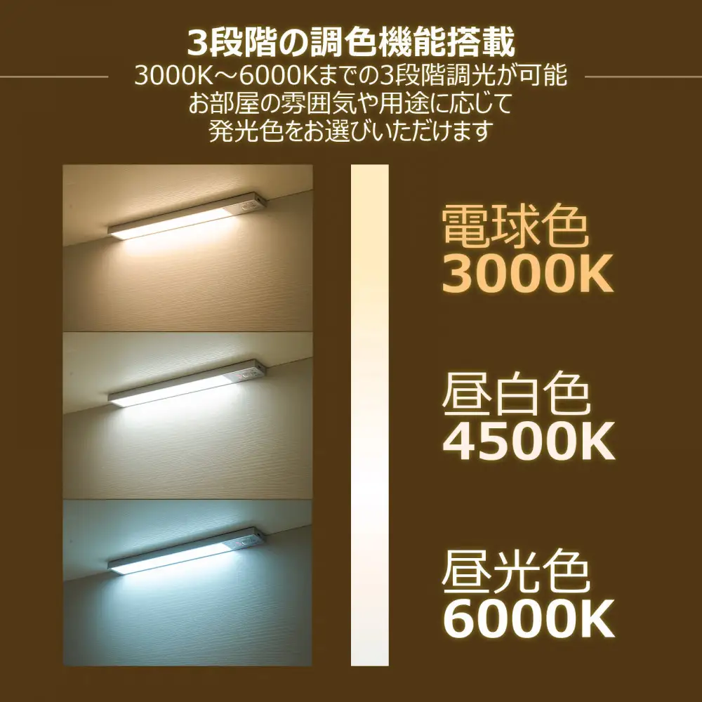 充電式インテリアライト バーライト スティック マグネット付 ステンレスシール付属 人感センサー機能あり 電球色 昼白色 Type-C充電 HM-84T