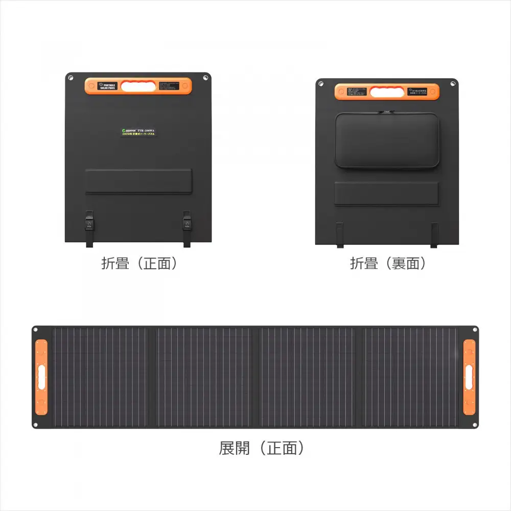 折畳みソーラーパネル 200W 急速充電対応 MC4ケーブル付き 単結晶 高効率 USB Type-C DC MC4 TYH-200WA